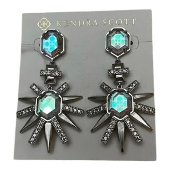 Kendra Scott Allie Statement Drop Earrings Silver Dichroic Glass New!! - Picture 4 of 9